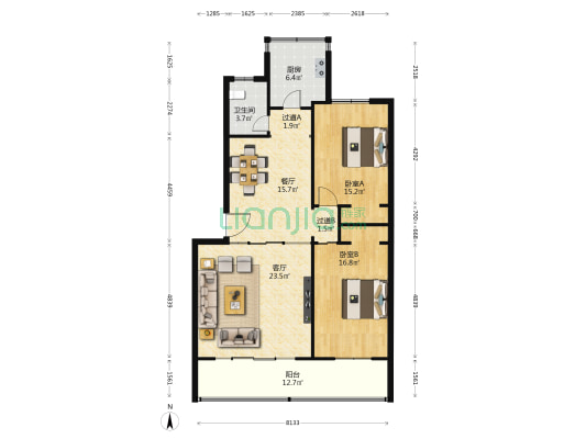 双凤山宿舍 2室2厅1卫 105平方