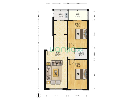 长春光机所第一小区 2室1厅1卫 90平方