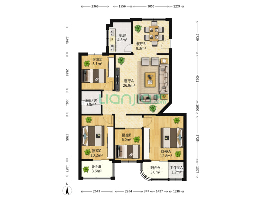 西华东区 4室2厅2卫 103平方