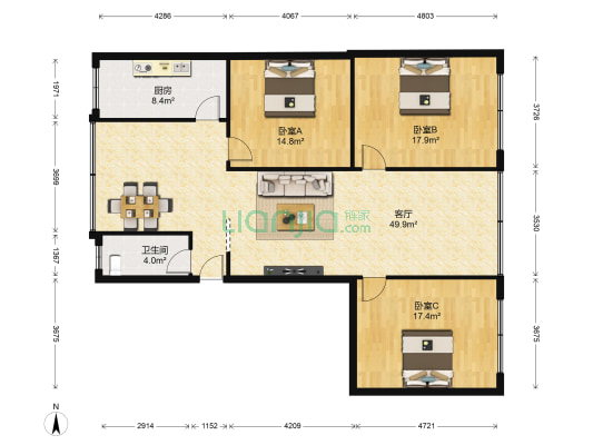 小北街50号 3室1厅1卫 115平方