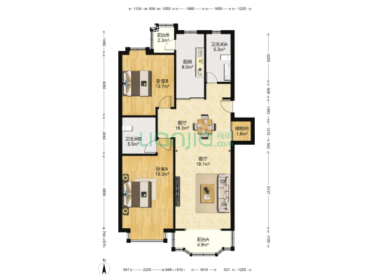 新梅公寓一期 2室2厅2卫 116平方