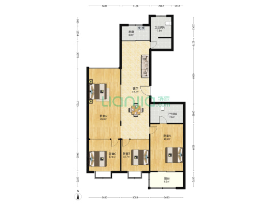曙光大厦 4室1厅2卫 171平方