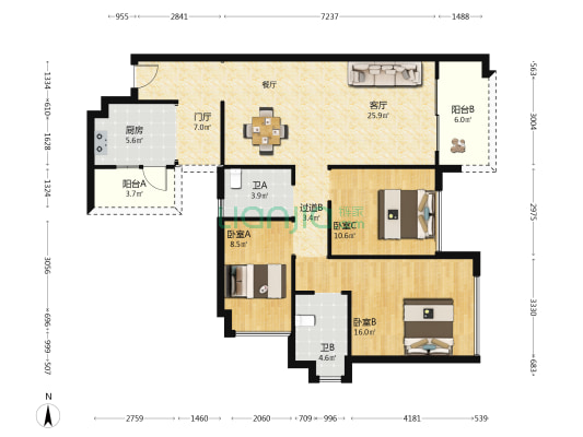 万象郡一期 3室1厅2卫 115平方