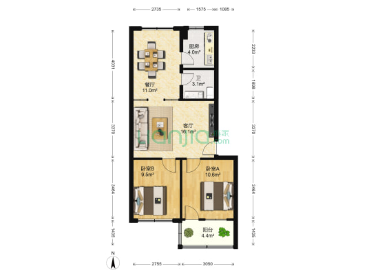 新阳下社区 2室2厅1卫 66平方