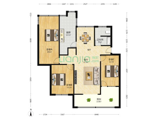 管委会中国银行二汽家属院 3室1厅1卫 121平方