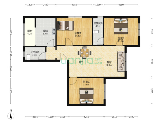 一环南街18号 3室1厅2卫 110平方