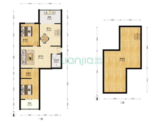 万盛园小区 2室2厅1卫 93平方