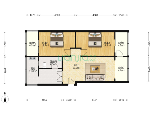 洛阳路37号 2室1厅1卫 84平方