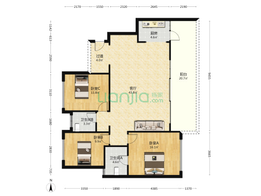 白晶谷26组团 3室1厅2卫 125平方