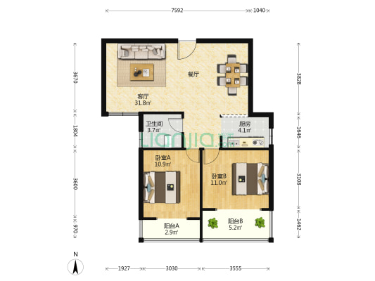 水绘曦园 2室1厅1卫 87平方