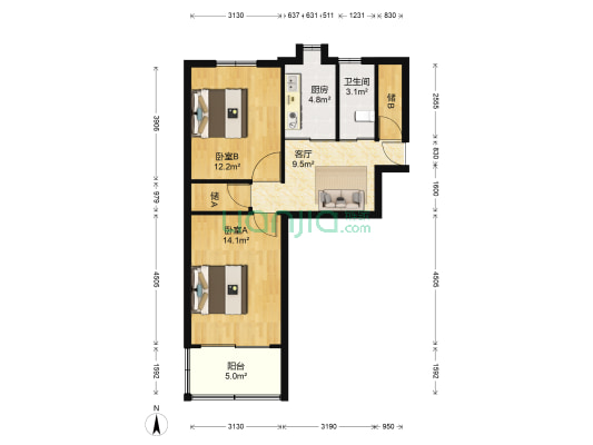 盛新里 2室1厅1卫 65平方