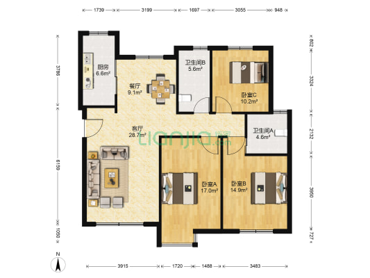 叠翠苑 3室2厅2卫 127平方