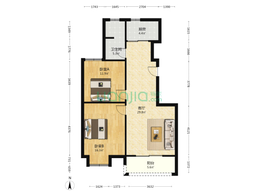 清雅苑A区 2室1厅1卫 93平方