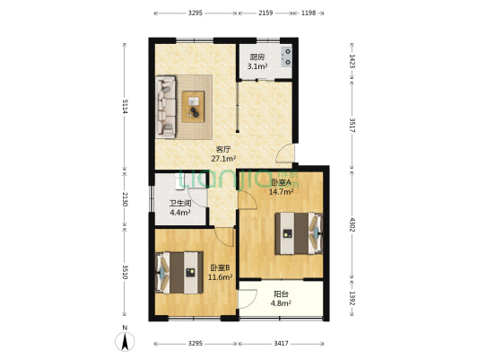 双板桥小区 2室1厅1卫 79平方