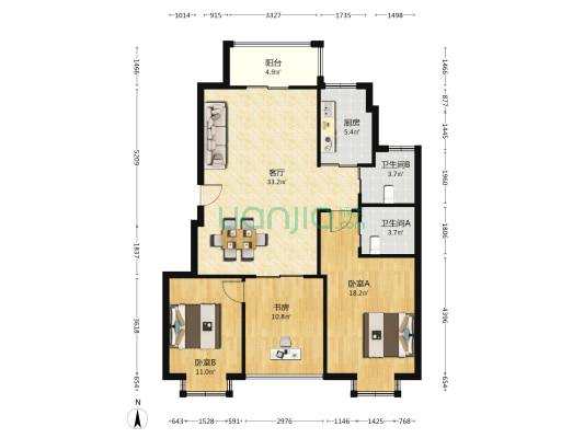 汝湖明珠 3室1厅2卫 109平方