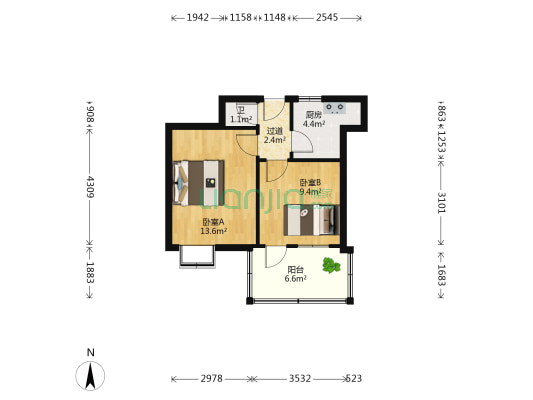 东舍坊街118 2室0厅1卫 43平方