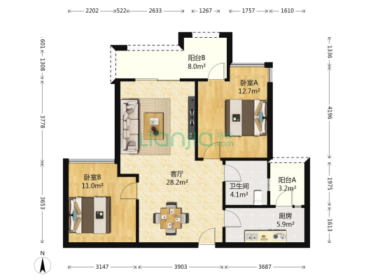 时代都汇F组团 2室1厅1卫 83平方