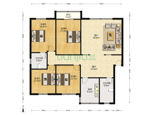 西安路三段53号 4室2厅2卫 152平方