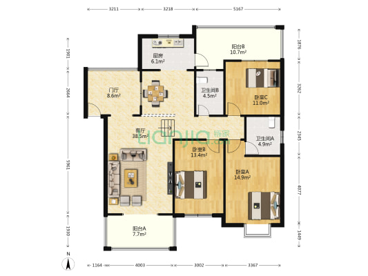 永达蓝湾风景 3室1厅2卫 128平方