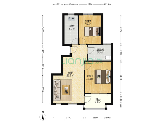 西溪景苑 2室1厅1卫 80平方