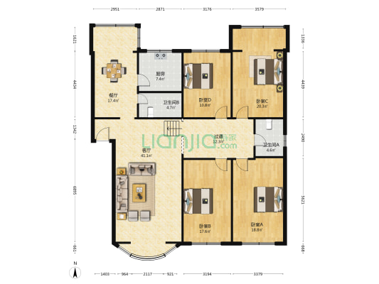 雅典苑 4室2厅2卫 180平方