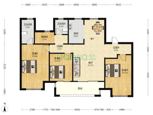 金茂·丹阳国际社区 3室1厅2卫 143平方