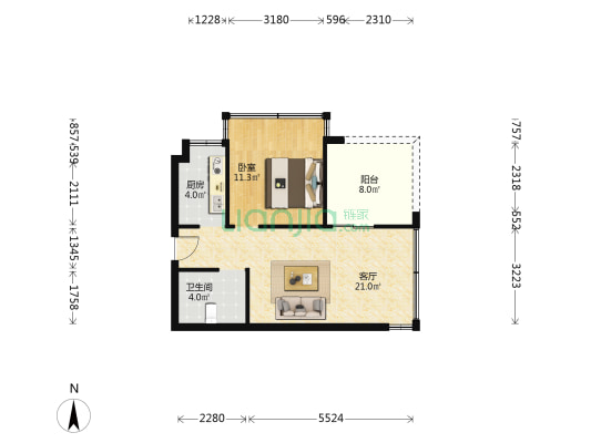 攀商桃源里 1室1厅1卫 58平方