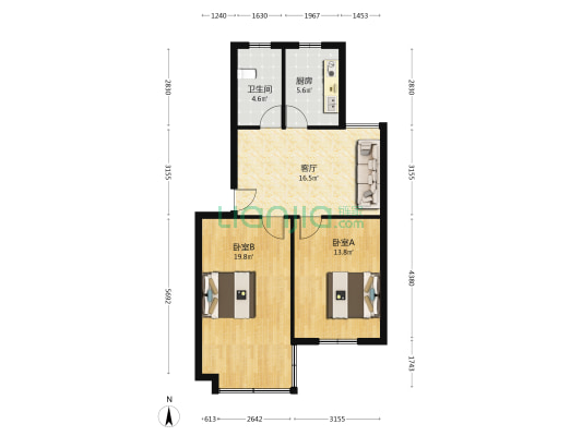 长宁苑二区B 2室1厅1卫 77平方