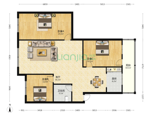 旭日北大道4号 3室1厅1卫 147平方