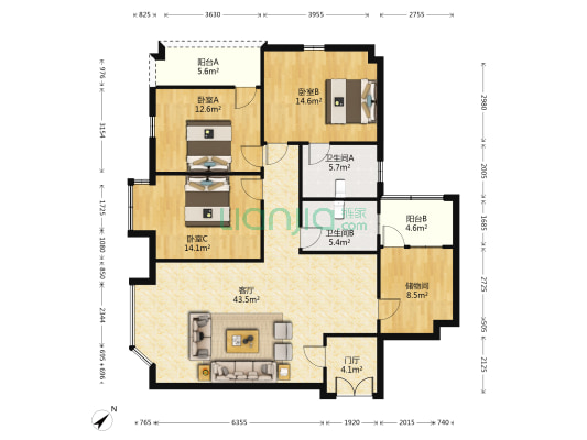 华西电梯公寓 3室1厅2卫 140平方