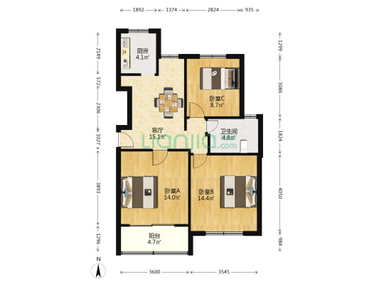 川杨新苑(六期) 3室1厅1卫 85平方