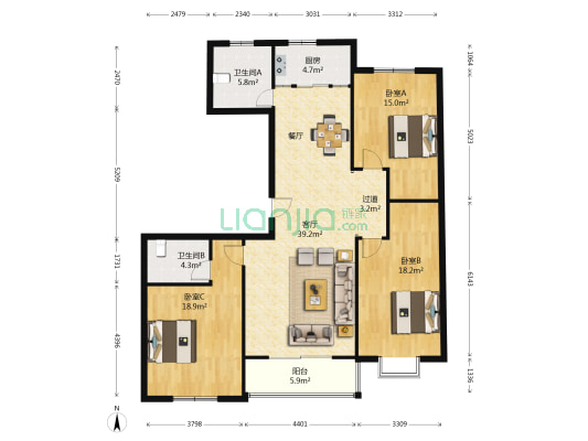 美林景苑 3室1厅2卫 151平方
