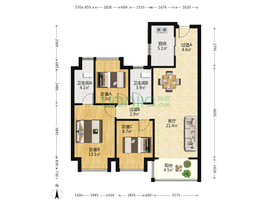 碧桂园春城映象上苑 3室1厅2卫 99平方