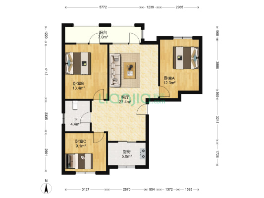 世茂红墅台 3室1厅1卫 100平方