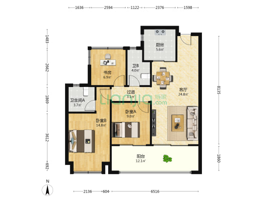 龙湖揽境 3室1厅2卫 108平方