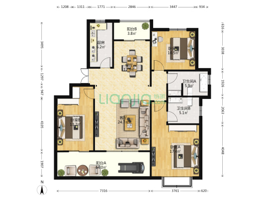 尚书府 3室2厅2卫 129平方