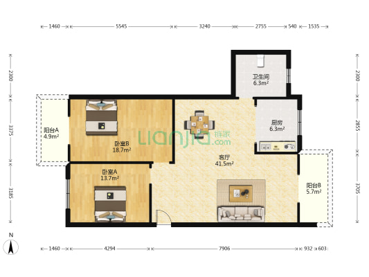 驻龙花园 2室1厅1卫 112平方