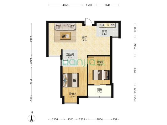 狮峰新苑 2室1厅1卫 75平方