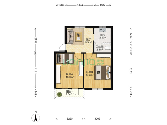 福建园社区 2室1厅1卫 54平方