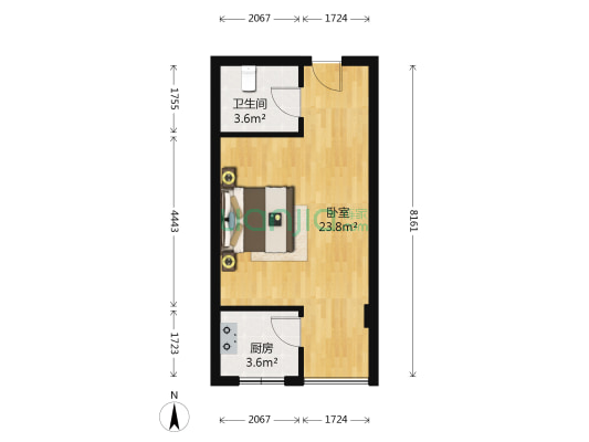 范阳路 双语 朝南1居室 房本满二 高楼采光好-户型图