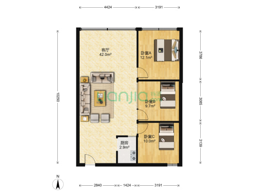 中贸国际 3室1厅0卫 109平方