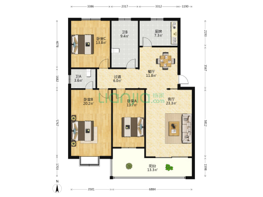 田丰小区 3室2厅2卫 154平方