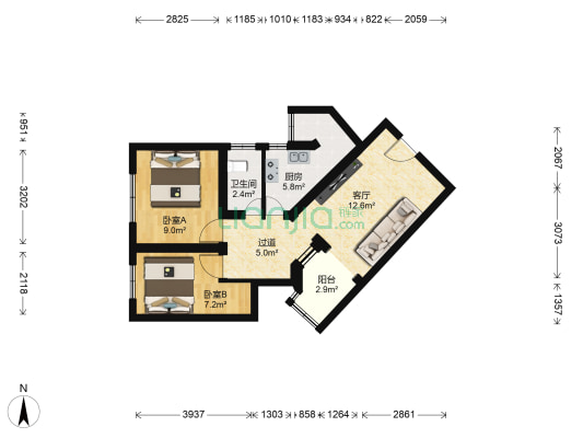 东辰小区 2室1厅1卫 65平方