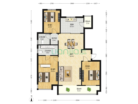 万科翡翠晋阳湖 3室1厅3卫 145平方