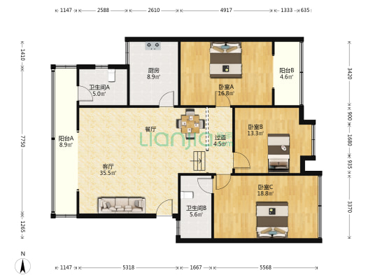 馨欣苑 3室1厅2卫 130平方