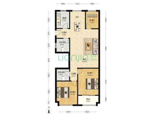 恒合金座 3室1厅2卫 112平方