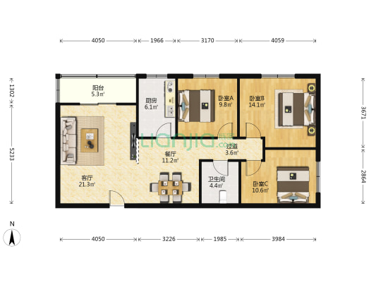卧龙巷机关小区 3室2厅1卫 118平方