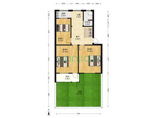 淮中西操场宿舍 3室1厅1卫 77平方