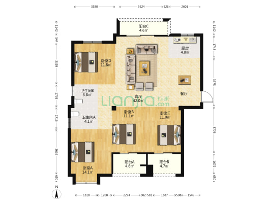 石井花园 4室1厅2卫 137平方