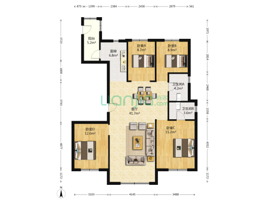 佳兆业悦峰 4室1厅2卫 155平方